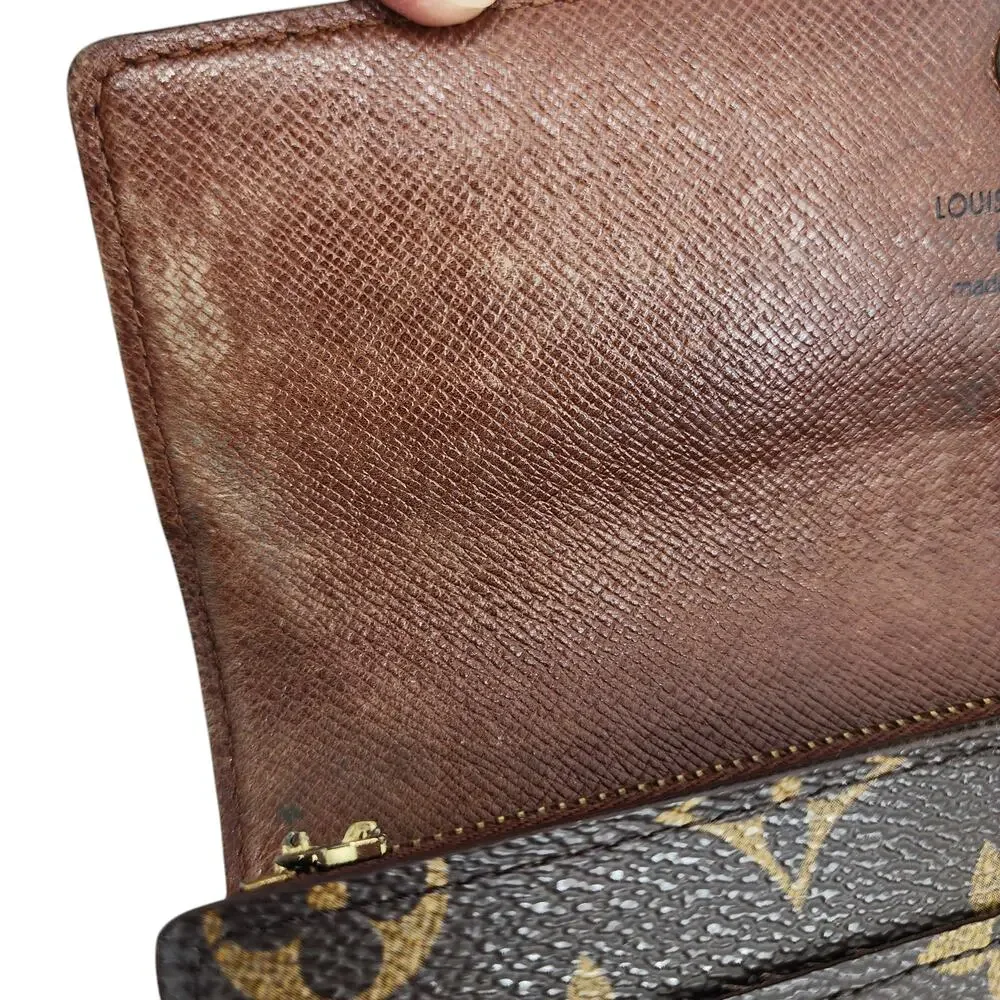Louis Vuitton Brown Monogram Sarah Leather Long Snap Wallet Interior Zip Pocket